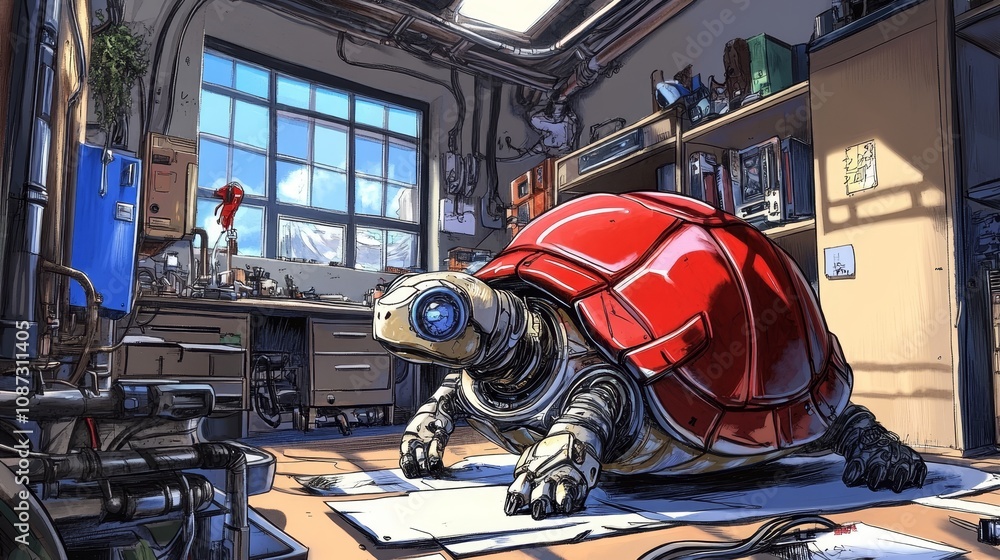 Fototapeta premium Mechanical Turtle in a Workshop