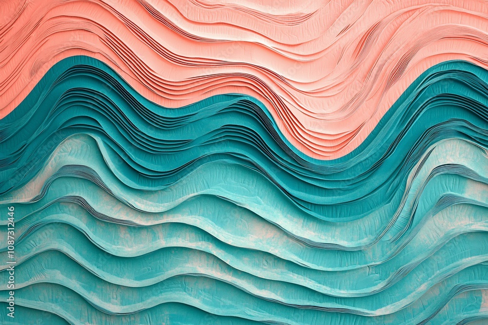 Fototapeta premium Colorful Waves: A Textural Exploration of Coral and Teal Layers