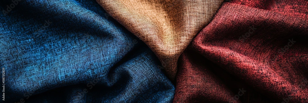Fototapeta premium Close-up of Textured Fabric in Blue, Red, and Brown