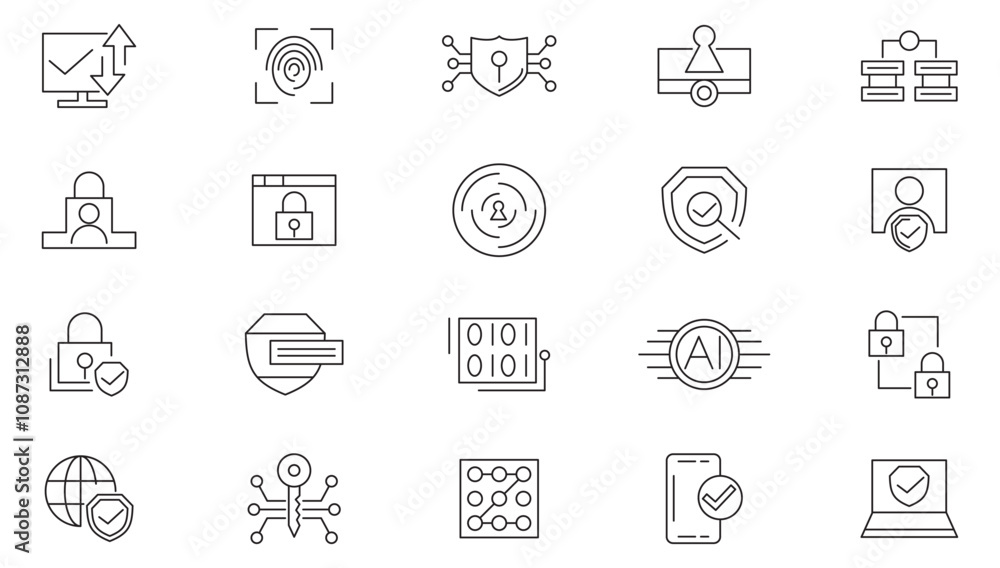Cyber Security line icon set. Protection, spam, security, antivirus, password, privacy, padlock, network, technology, shield, lock line icon set. Ui thin line icon pack. Cyber Security line icon set. Protection, spam, security, antivirus, password, privacy, padlock, network, technology, shield, lock line icon set. Ui thin line icon pack.