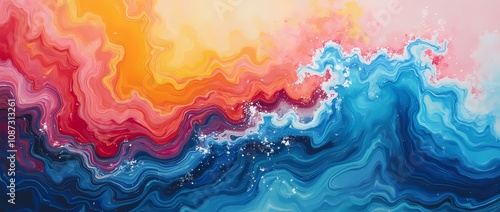 Abstract marble acrylic paint painted waves saturated colors rainbow swirls