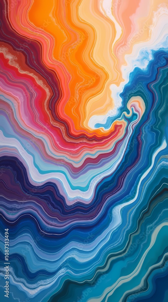 Obraz premium Abstract marble acrylic paint painted waves saturated colors rainbow swirls