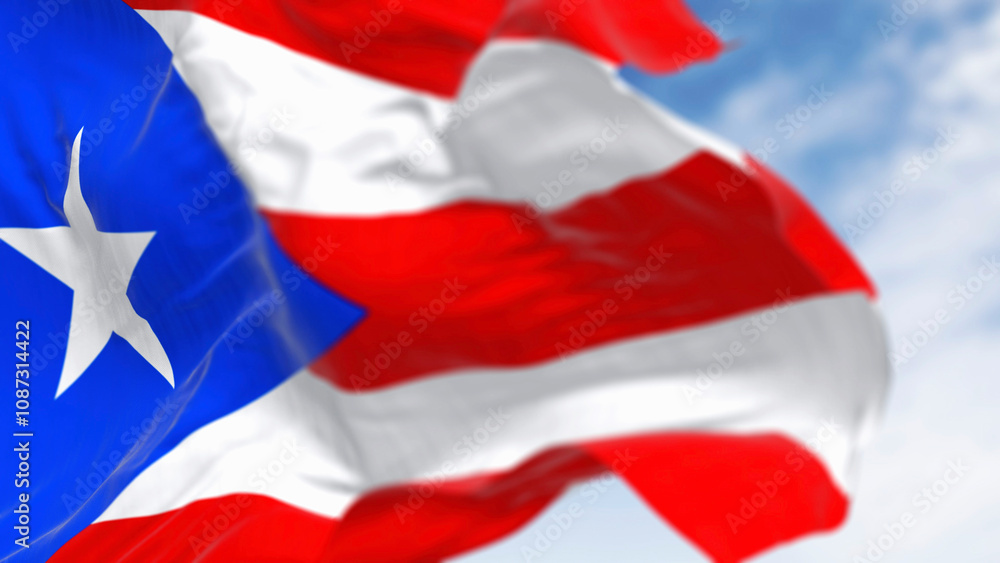 Close-up of Puerto Rico national flag waving in the wind Close-up of Puerto Rico national flag waving in the wind