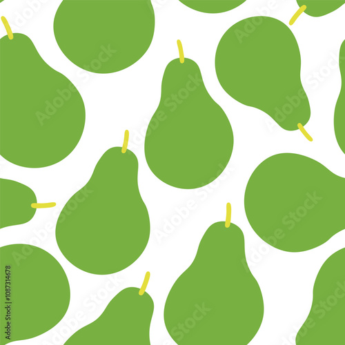 Seamless pattern with happy green pears on white background