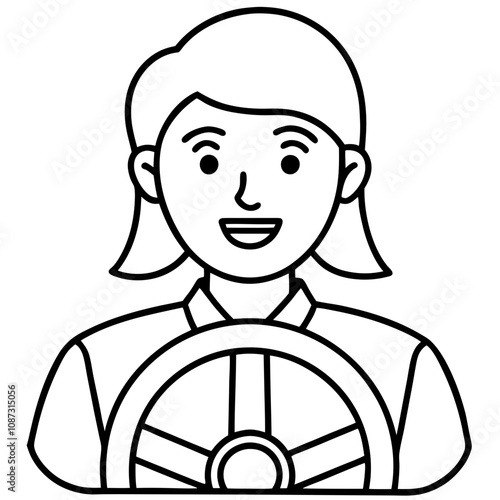 smiling woman with steering wheel learn driving