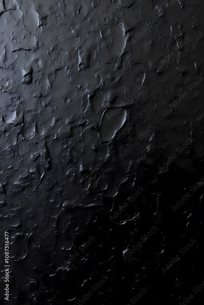 Close up of abstract rough texture of black oil paint applied with brush