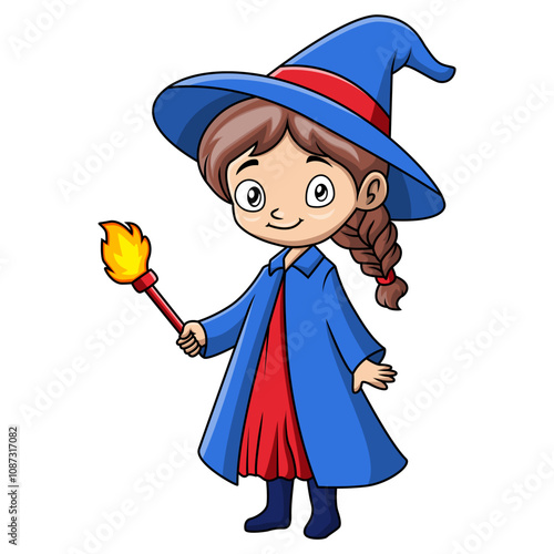 Cute little magician girl cartoon