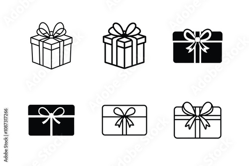 Gift Box Icon Vector Set - Elegant and Festive Present Designs with Ribbons, Minimalist Holiday Art