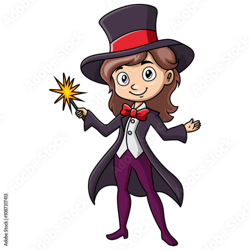 Cute little magician girl cartoon