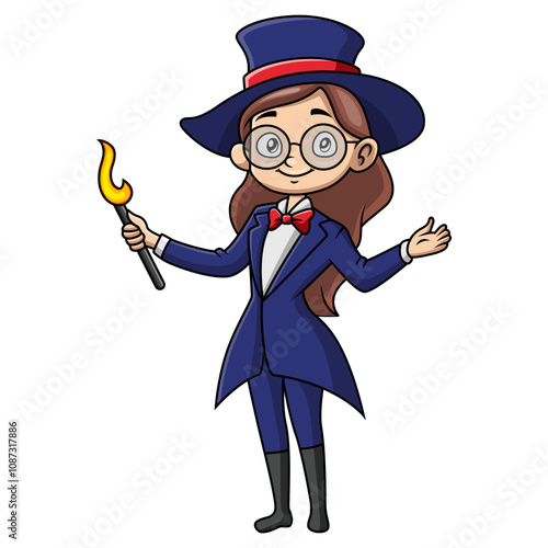 Cute little magician girl cartoon