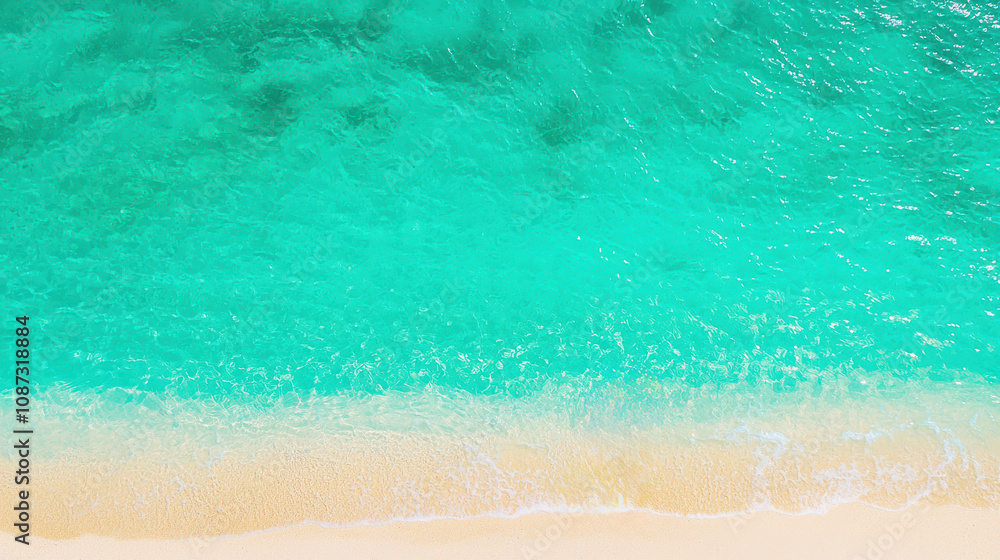 A breathtaking overhead view of clear turquoise waters lapping against a pristine sandy beach, evoking tranquility and natural beauty. A breathtaking overhead view of clear turquoise waters lapping against a pristine sandy beach, evoking tranquility and natural beauty.