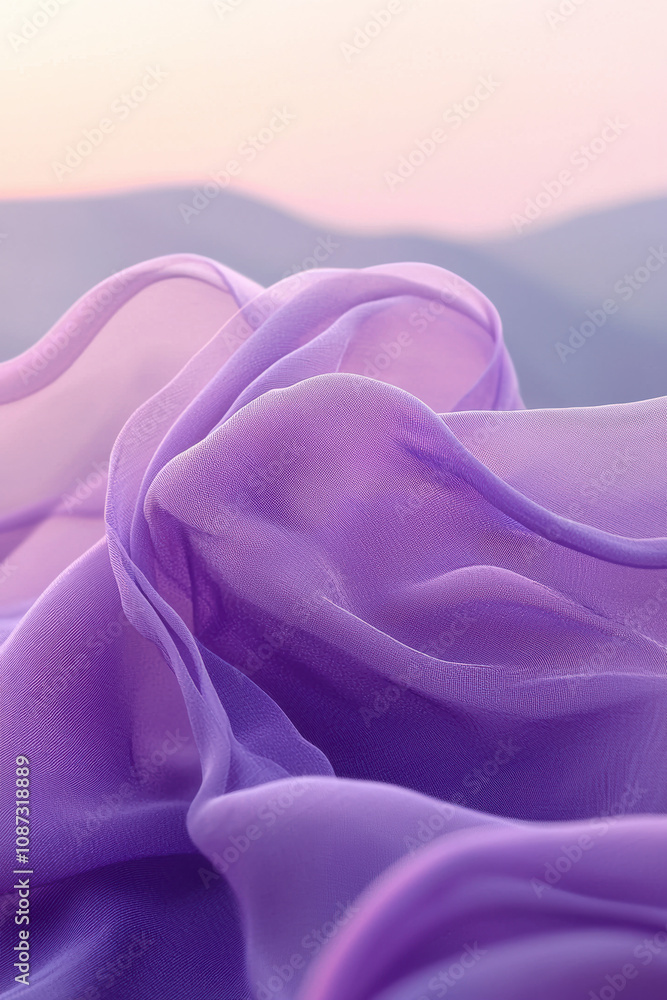 Obraz premium Delicate purple fabric gently flowing, creating an elegant and soft texture against a serene backdrop. Perfect for design and artistic projects.