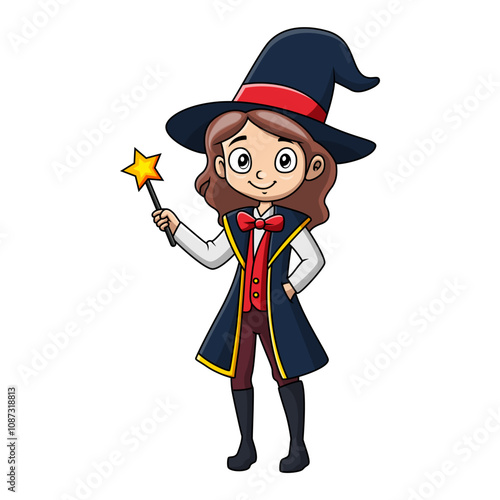 Cute little magician girl cartoon