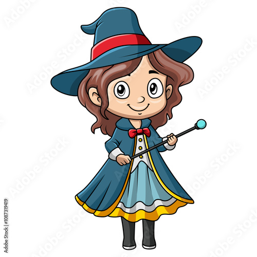 Cute little magician girl cartoon