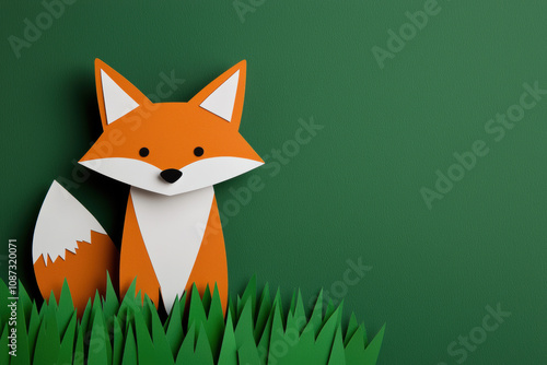 Wallpaper Mural A playful paper-cut fox sitting among vibrant greenery, showcasing whimsical art that adds charm and color to any creative project. Torontodigital.ca