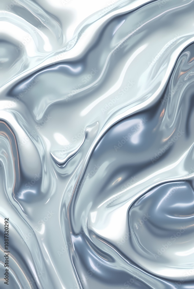 Flowing glossy silver metal, glossy chrome mirror background with water effect Flowing glossy silver metal, glossy chrome mirror background with water effect