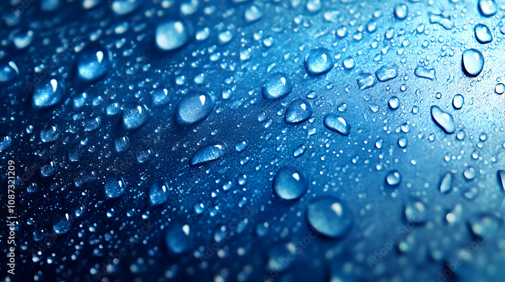 Macro Photography of Water Droplets on a Blue Surface, Capturing the Reflective and Textural Beauty of Nature's Tiny Wonders. Macro Photography of Water Droplets on a Blue Surface, Capturing the Reflective and Textural Beauty of Nature's Tiny Wonders.