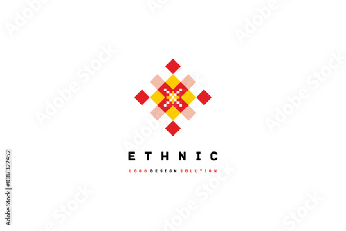 Ethnic logo design solution with cross stitch ornament