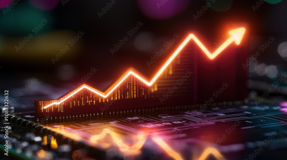 A glowing upward graph on a circuit board, symbolizing growth and progress in technology or finance. A glowing upward graph on a circuit board, symbolizing growth and progress in technology or finance.