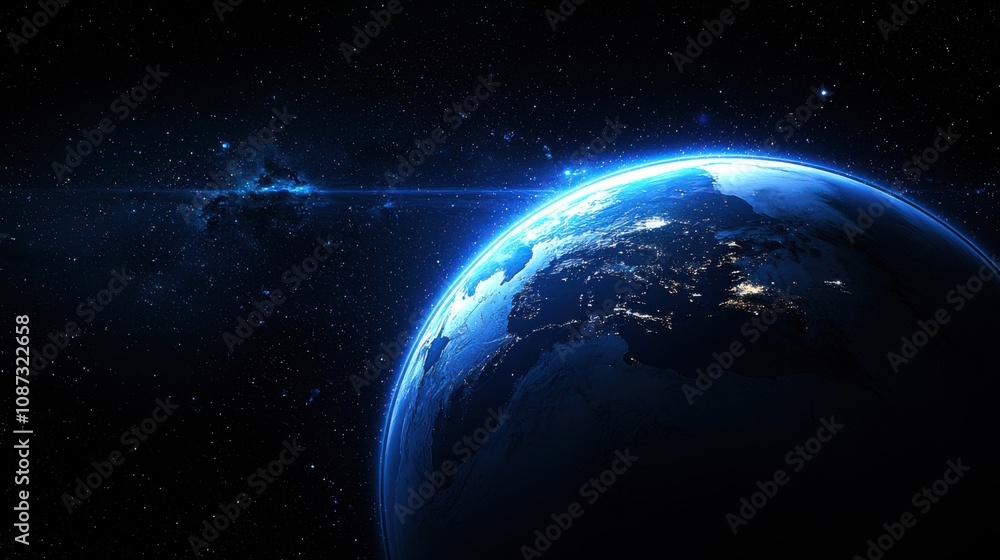 Night planet earth from space with light lines of communication and connection. Business and finance, concept. Global communications system and the World Wide Web. Technologies and communications. Night planet earth from space with light lines of communication and connection. Business and finance, concept. Global communications system and the World Wide Web. Technologies and communications.