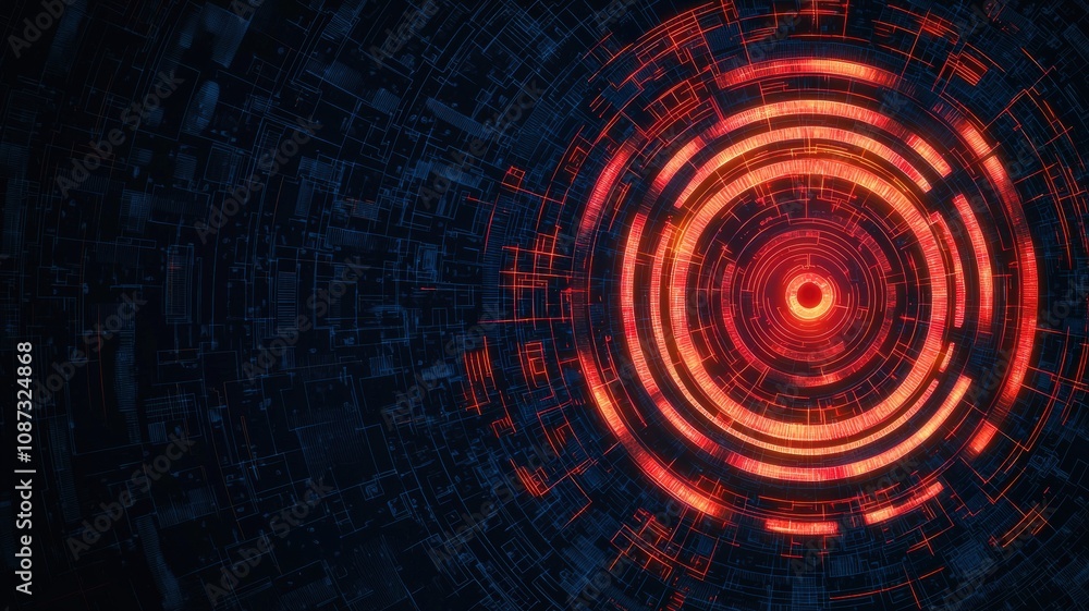 A vibrant, abstract design featuring concentric circles in red against a dark background, evoking a sense of depth and technology. A vibrant, abstract design featuring concentric circles in red against a dark background, evoking a sense of depth and technology.