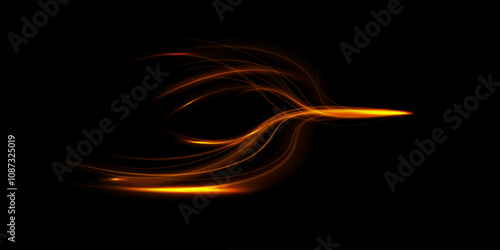Gold curved light line, rope, tape. Smooth festive gold line png with light effects. Light golden Twirl png. Garland light gold.