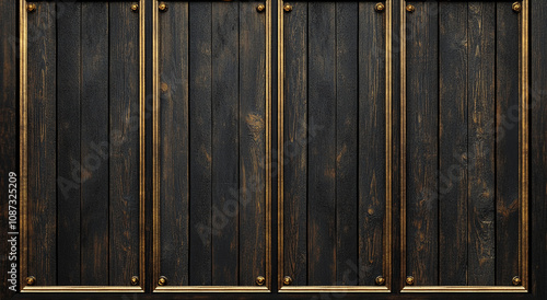 A close-up view of dark stained wood planks arranged vertically