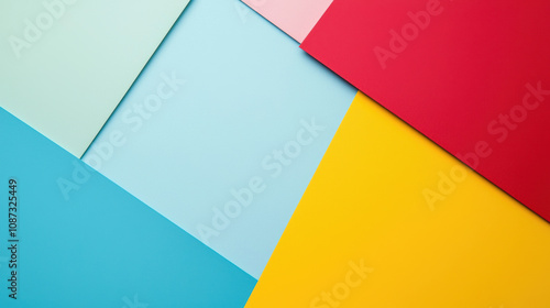 Colorful geometric paper background featuring vibrant hues of blue, yellow, pink, and red, ideal for creative and artistic projects.