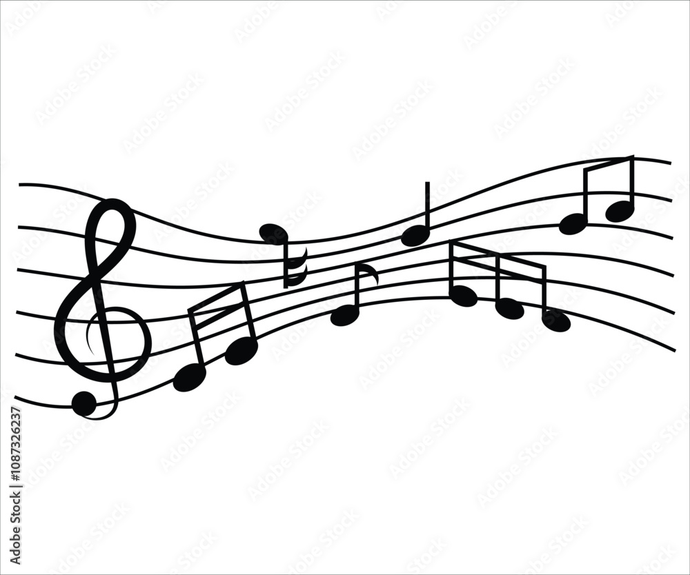Music notes with curves and swirls Music notes with curves and swirls
