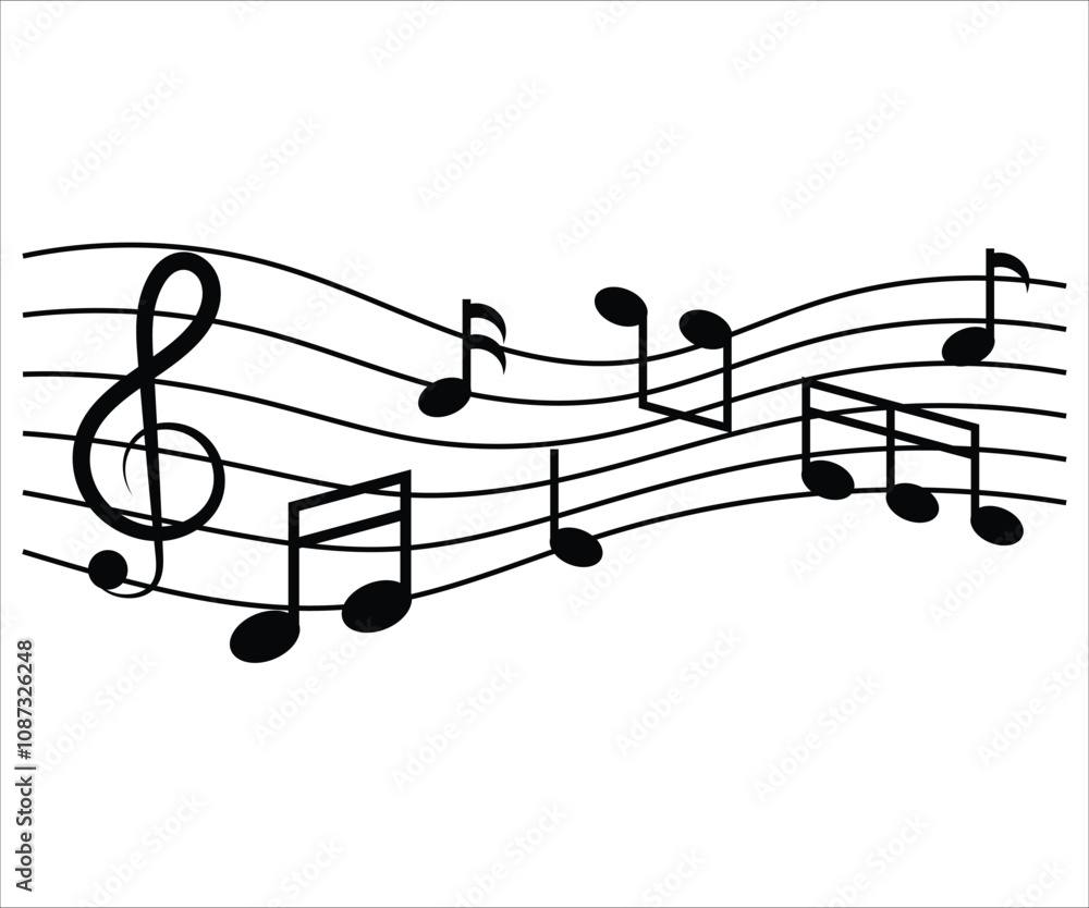 Music notes with curves and swirls Music notes with curves and swirls