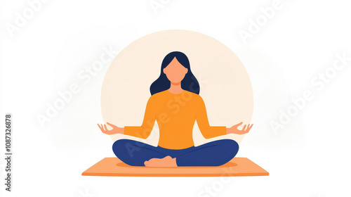 Wallpaper Mural A serene illustration of a woman meditating in a yoga pose, radiating calm and mindfulness with a soft background glow. Torontodigital.ca