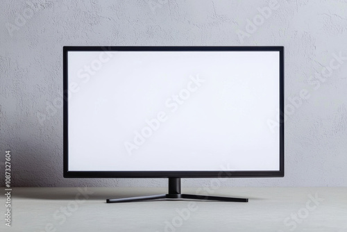 Minimalist blank monitor on a clean surface, ideal for presentations, graphics, or creative projects requiring an empty screen for customization. photo