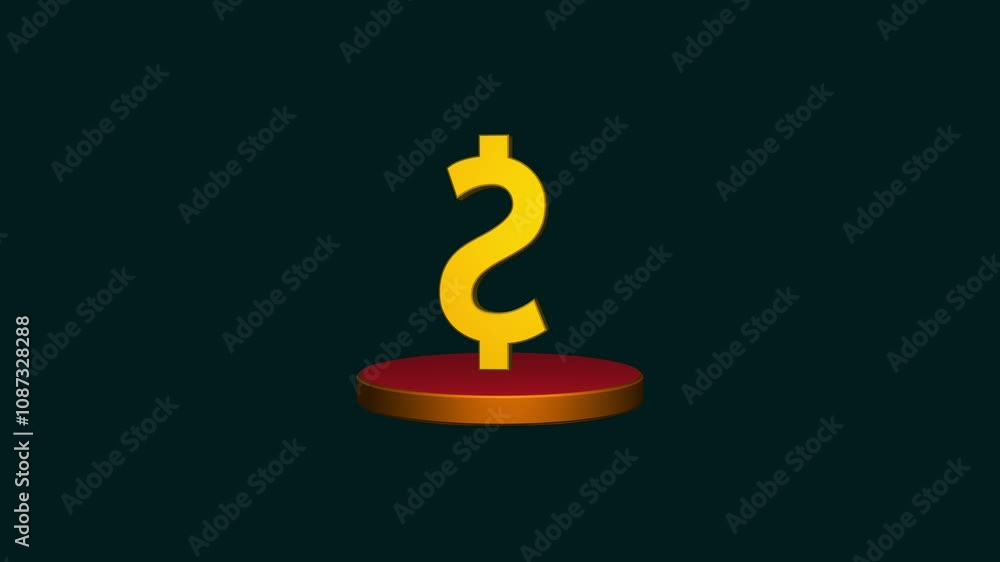 glowing 3d dollar icon rotation with a red color circle on dark blue background. glowing 3d dollar icon rotation with a red color circle on dark blue background.