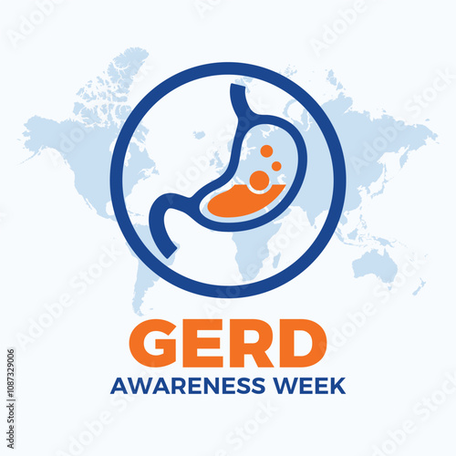 GERD Awareness Week poster vector illustration. Acid stomach icon vector. Heartburn design element. Gastroesophageal reflux disease symbol. Template for background, banner, card. November each year