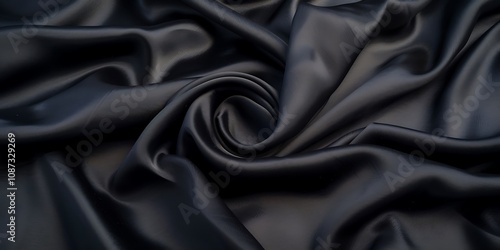 rippled black satin fabric. Whole background.