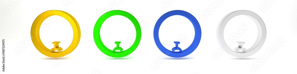 Colorful Bicycle wheel icon isolated on white background. Bike race. Wheel tire air. Sport equipment. Minimalism concept. 3D render illustration Colorful Bicycle wheel icon isolated on white background. Bike race. Wheel tire air. Sport equipment. Minimalism concept. 3D render illustration
