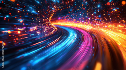 A vibrant and dynamic abstract representation of colorful light trails, symbolizing speed, energy, and creativity in a digital environment.