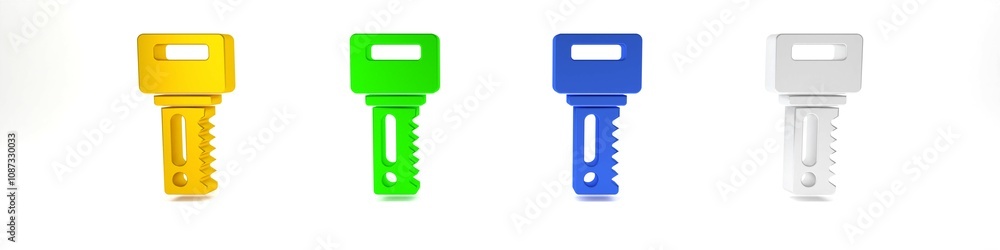 Colorful Car key with remote icon isolated on white background. Car key and alarm system. Minimalism concept. 3D render illustration