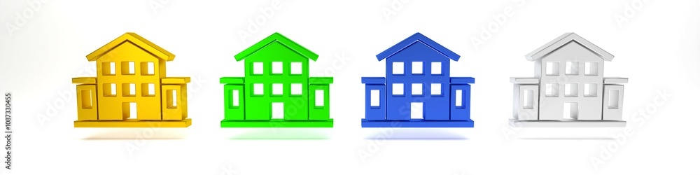 Colorful House icon isolated on white background. Home symbol. Minimalism concept. 3D render illustration Colorful House icon isolated on white background. Home symbol. Minimalism concept. 3D render illustration