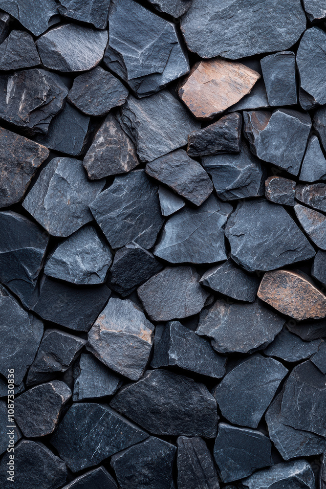 Abstract background of various dark stones with unique textures, perfect for construction, design, or natural themes. Abstract background of various dark stones with unique textures, perfect for construction, design, or natural themes.