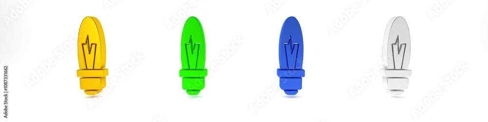 Colorful Light bulb with concept of idea icon isolated on white background. Energy and idea symbol. Inspiration concept. Minimalism concept. 3D render illustration Colorful Light bulb with concept of idea icon isolated on white background. Energy and idea symbol. Inspiration concept. Minimalism concept. 3D render illustration