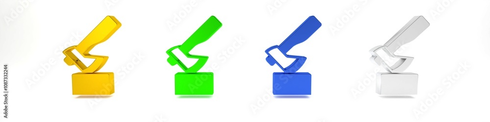 Colorful Wooden axe icon isolated on white background. Lumberjack axe. Minimalism concept. 3D render illustration