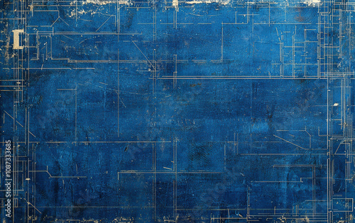 A vintage blueprint background featuring intricate line drawings in a deep blue color, perfect for design and architectural projects.