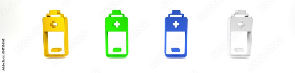 Colorful Battery icon isolated on white background. Lightning bolt symbol. Minimalism concept. 3D render illustration Colorful Battery icon isolated on white background. Lightning bolt symbol. Minimalism concept. 3D render illustration