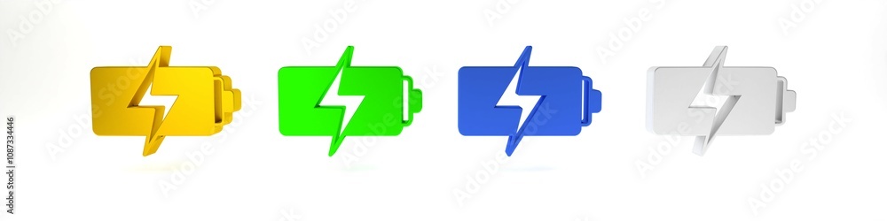 Colorful Battery icon isolated on white background. Lightning bolt symbol. Minimalism concept. 3D render illustration Colorful Battery icon isolated on white background. Lightning bolt symbol. Minimalism concept. 3D render illustration
