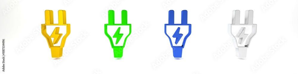 Obraz premium Colorful Electric plug icon isolated on white background. Concept of connection and disconnection of the electricity. Minimalism concept. 3D render illustration