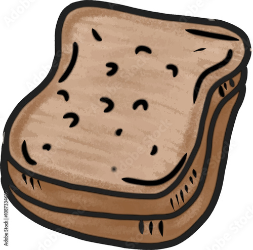 Artistic Illustration of a Simple Brown Bread Slice in Cartoon Style