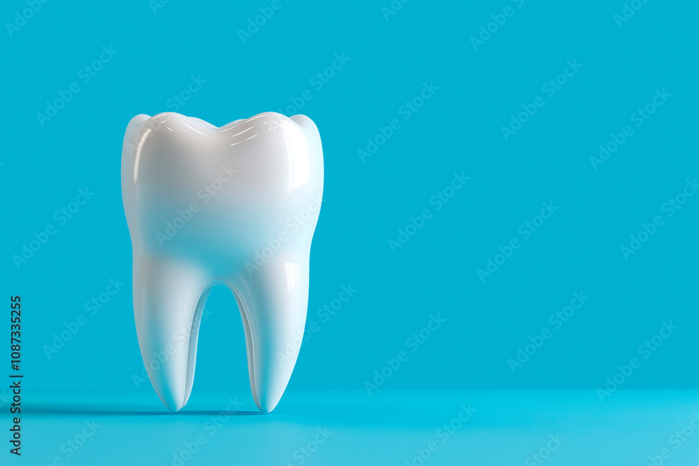 A close-up of a shiny white tooth on a vibrant blue background, dentist clinic advertisement with copy space A close-up of a shiny white tooth on a vibrant blue background, dentist clinic advertisement with copy space