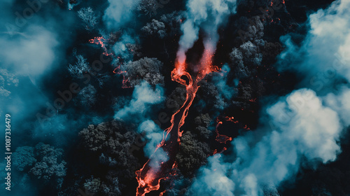 The moment of a volcanic lava eruption

