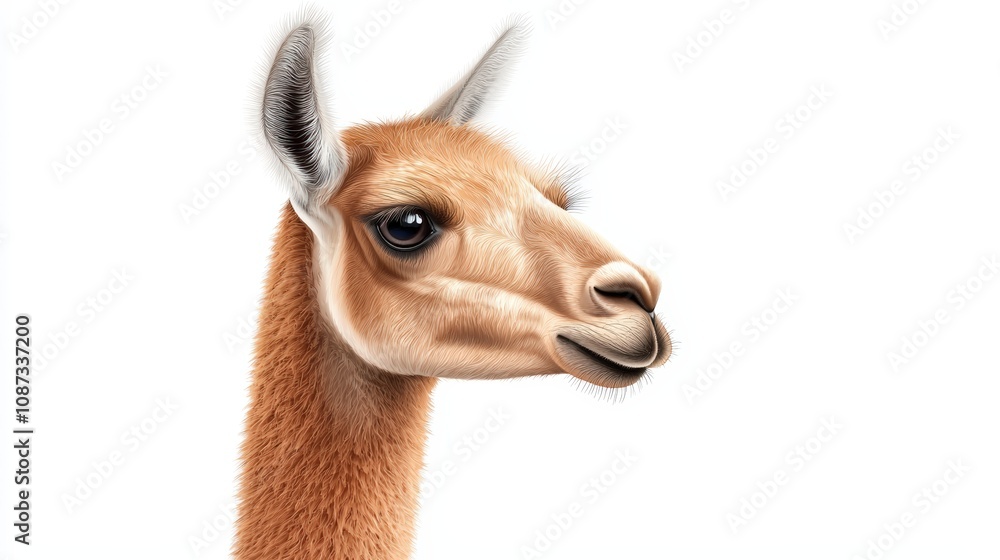 Fototapeta premium A close-up of a graceful llama's face, showcasing its expressive eyes and soft fur, perfect for animal-themed projects.